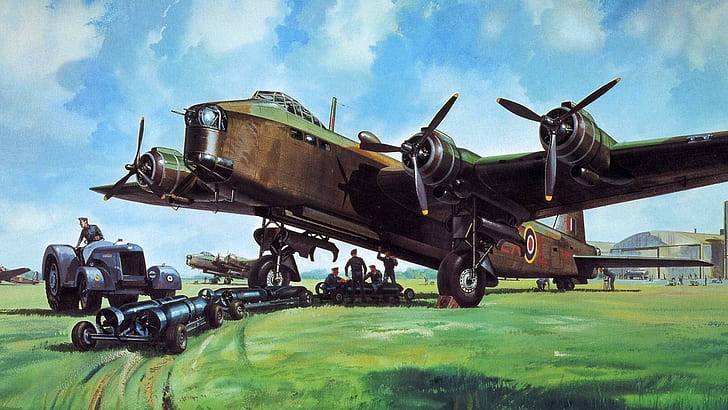 Arming The Stirling, stirling, drawing, airplane, wwii, short, plane, bombs, british, bomber, world, paint, HD wallpaper