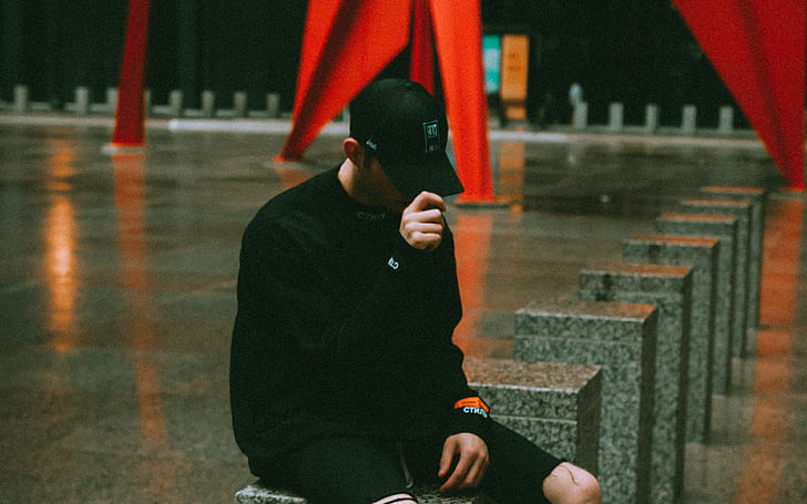 мужская кепка, уличный стиль, черная сумка, HD обои