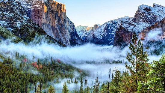 la nature, région sauvage, réserve naturelle, Montagne, parc national de Yosemite, Paysage de mont, Vallée de yosemite, parc national, arbre, El capitan, ciel, tunnel, chaîne de montagnes, Fond d'écran HD HD wallpaper