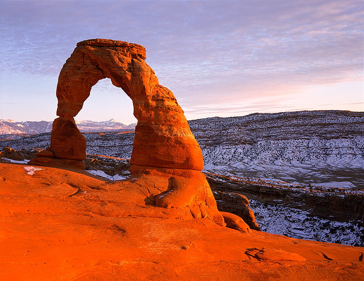 delicate arch, arches, national park, stones, mountains, utah, united states, HD wallpaper