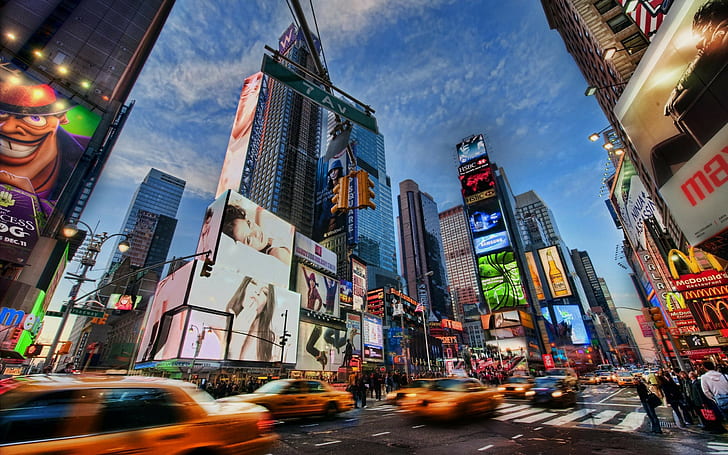 Ciudad de Nueva York, desenfoque de movimiento, paisaje urbano, tráfico, edificio, Time Square, Fondo de pantalla HD