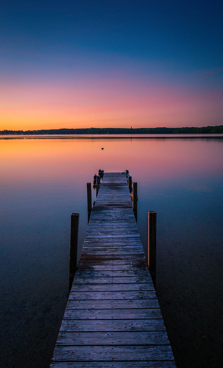 photography of brown wooden dock, Early Morning, Morning Coffee, photography, dock, sunrise, water, tranquil, Maine, perspective, sony, 35mm, vacation, lake, nature, jetty, pier, wood - Material, sunset, outdoors, tranquil Scene, landscape, sky, summer, sea, reflection, dusk, scenics, morning, HD wallpaper
