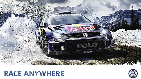 Volkswagen Polo, voitures de rallye, wrc, VW Polo WRC, neige, boue, jeux vidéo, iOS, voiture, véhicule, Red Bull, Fond d'écran HD HD wallpaper