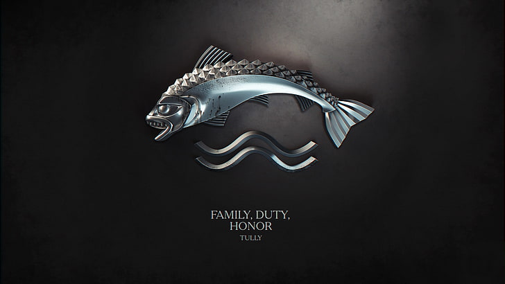 Family Duty Honor logo, wave, water, fish, book, the series, coat of arms, motto, Family, A Song of Ice and Fire, Game of thrones, Duty, Tully, Honor, HD wallpaper