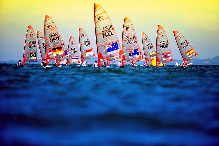 five assorted color of boxes, sailing, sports, water, HD wallpaper