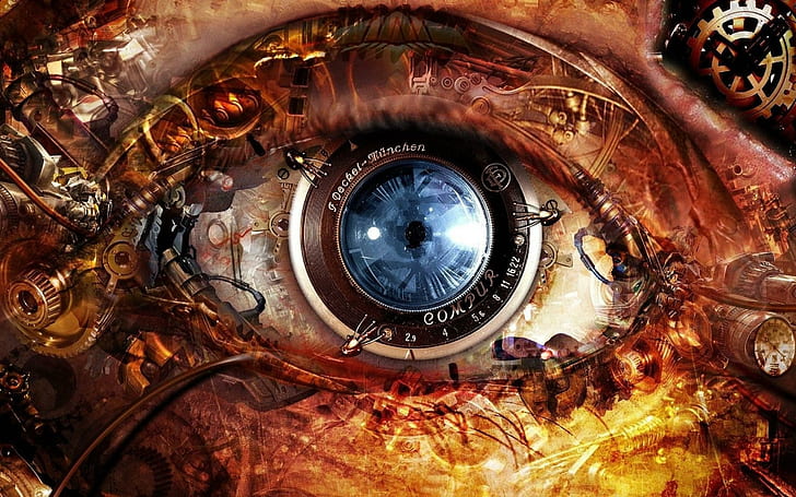 Steampunk Abstract Eyes, steampunk, นามธรรม, ดวงตา, ​​เทคโนโลยี, วอลล์เปเปอร์ HD