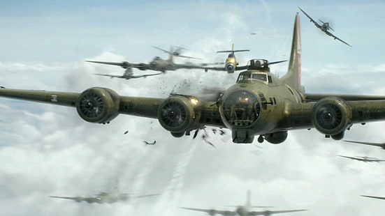 aerei da caccia grigi, aereo, Seconda Guerra Mondiale, Tuono di guerra, Boeing B-17 Flying Fortress, motore a stella, dogfight, Red Tails, film, Sfondo HD HD wallpaper