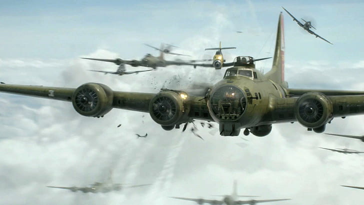 воздушный бой, самолет, Вторая мировая война, Боинг B-17 Flying Fortress, Красные Хвосты, War Thunder, звездный двигатель, кино, HD обои