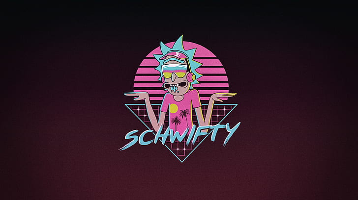 Minimalism, Figure, Art, Neon, Rick, Rick and Morty, Synth, Retrowave, Rick Sanchez, Synthwave, New Retro Wave, Futuresynth, Sintav, Retrouve, Outrun, by Vincenttrinidad, Vincenttrinidad, Schwifty, Rick in synthwave 80s retro form, Rad Швифти, HD тапет
