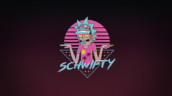 Minimalism, Figure, Art, Neon, Rick, Rick and Morty, Synth, Retrowave, Rick Sanchez, Synthwave, New Retro Wave, Futuresynth, Sintav, Retrouve, Outrun, by Vincenttrinidad, Vincenttrinidad, Schwifty, Rick in synthwave 80s retro form, Rad Швифти, HD тапет HD wallpaper