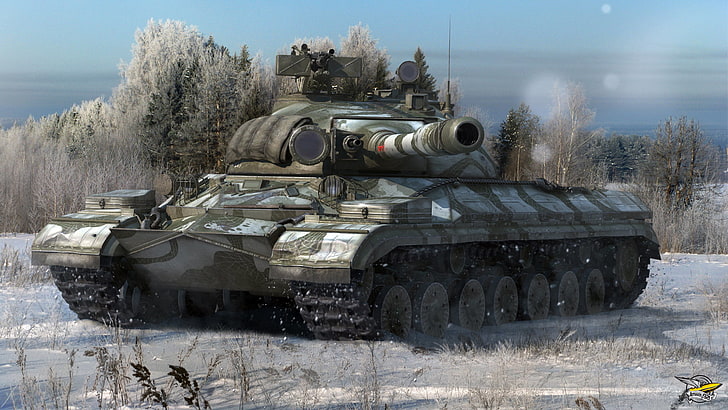 Зелено-серый боевой танк цифровые обои, зима, лес, снег, деревья, танк, СССР, тяжелый, советский, World of Tanks, Т-10М, HD обои