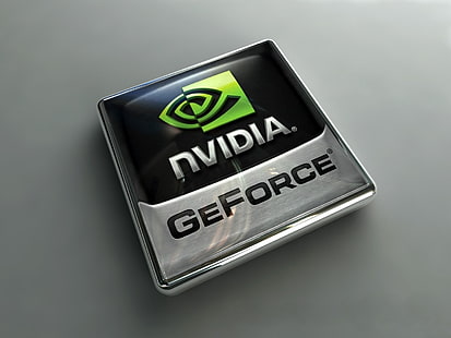Logo Nvidia GeForce, nvidia, perak, hitam, logo, Wallpaper HD HD wallpaper