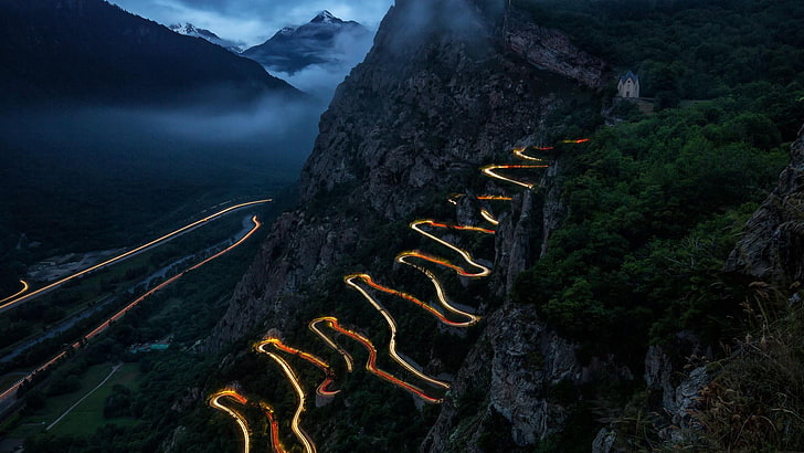 gunung, jalan, ular, tebing, Wallpaper HD