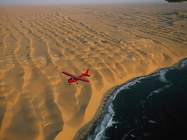 avión, avión, vista aérea, duna, desierto, paisaje, Fondo de pantalla HD