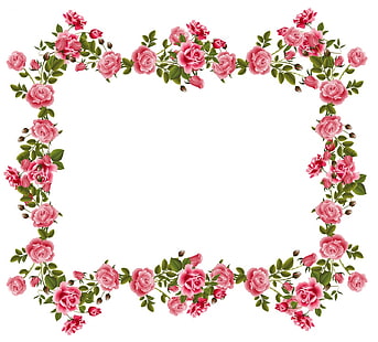 Флорална рамка, trandafiri, роза, рамка, флорална, карта, зелено, цвете, бяло, розово, HD тапет HD wallpaper