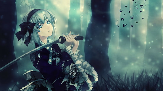 weiblicher Animecharakter, der digitale Tapete des Katana-Schwertes, Touhou, Konpaku Youmu hält, HD-Hintergrundbild HD wallpaper