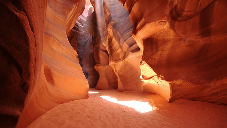 luz, naranja, cañón, cañón antílope, piedra caliza, formación, arizona, luz solar, estados unidos, Fondo de pantalla HD