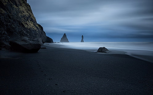 побережье, Исландия, природа, море, пляж, скалы, побережье, пейзаж, HD обои HD wallpaper