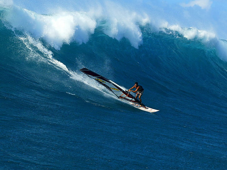 Windsurfen HD, weißes Surfbrett, Sport, Windsurfen, HD-Hintergrundbild