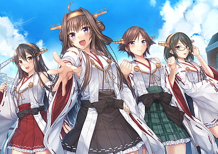 Anime, Anime Girls, Sammlung Kantai, Haruna (KanColle), Hiei (KanColle), Kirishima (KanColle), Kongou (KanColle), HD-Hintergrundbild HD wallpaper