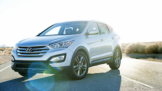 white Hyundai Tucson SUV, Hyundai Santa Fe, Hyundai, silver cars, car, vehicle, HD wallpaper HD wallpaper