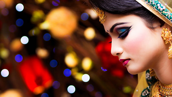 Frauen, Make-up, Gesicht, Inder, Bokeh, HD-Hintergrundbild HD wallpaper