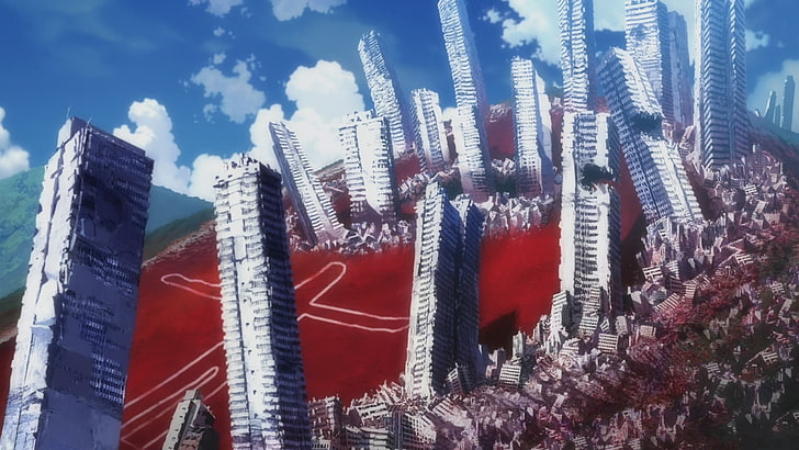 ภาพวาดอาคารสีเทา Neon Genesis Evangelion เทวดาเมืองอะนิเมะ, วอลล์เปเปอร์ HD