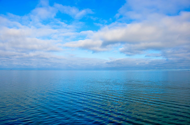 body of water and clouds, sea, the sky, clouds, ruffle, horizon, HD wallpaper