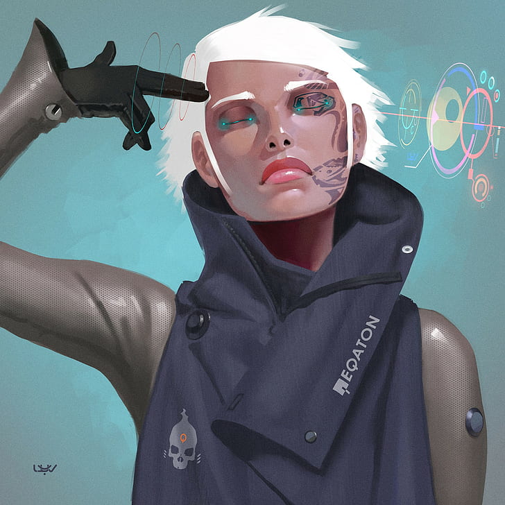 Cyberpunk, weißes Haar, HD-Hintergrundbild