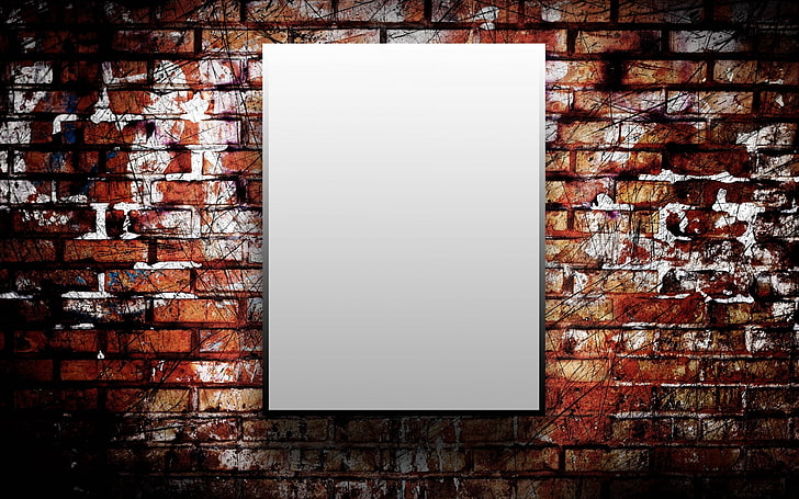 white dry-erase board, wall, bricks, square, HD wallpaper
