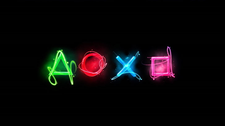 light, neon, symbol, darkness, neon sign, symbols, graphics, gamer, playstation, HD wallpaper
