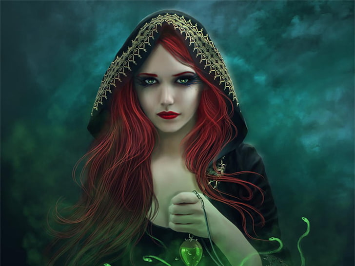 Fantasy, Women, Girl, Green Eyes, Hood, Lipstick, Red Hair, Woman, HD  wallpaper | Wallpaperbetter