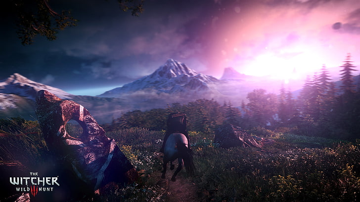 Witcher Vahşi Avı screengrab, Witcher Vahşi Avı oyunu uygulaması, Witcher 3: Vahşi Avı, Rivia'nın Geralt'ı, gün batımı, video oyunları, HD masaüstü duvar kağıdı