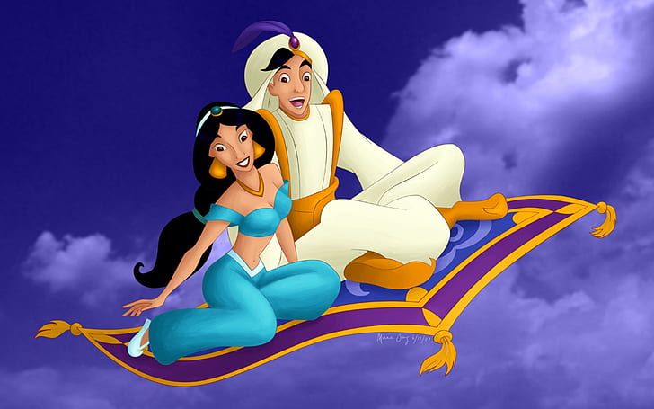 Prince Aladdin And Princess Jasmin On Magic Carpet Hd Wallpaper 1920×1200, HD wallpaper