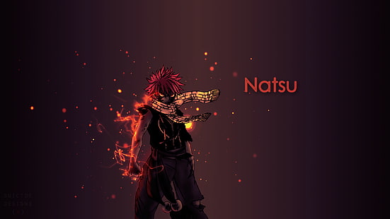 Fairy Tail, Dragneel Natsu, meninos anime, olhos escuros e vermelhos, HD papel de parede HD wallpaper