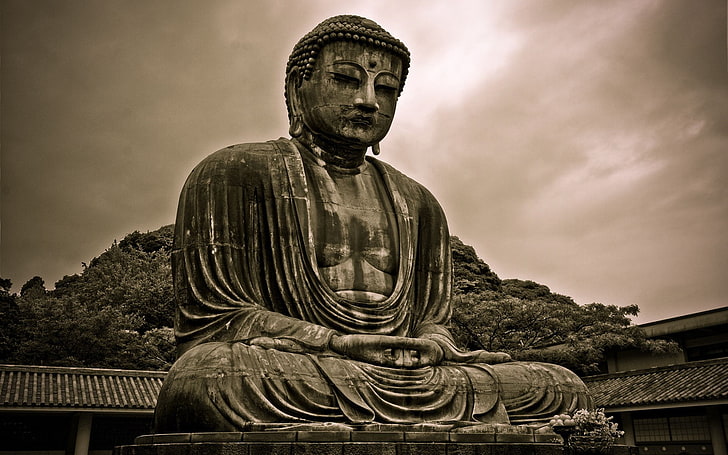 Будда, сепия, статуя, архитектура, HD обои