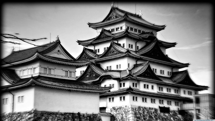 and, black, castle, nagoya, white, HD wallpaper