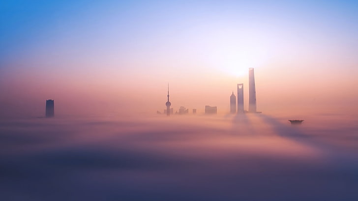 kabut, bangunan, Shanghai, Wallpaper HD