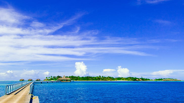 Сини Малдиви, индийски, плаж, Малдиви, океан, синьо, мечта, почивка, природа и пейзажи, HD тапет