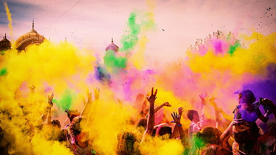 цвет, цвета, фестиваль, индус, Холи, Индия, весна, HD обои HD wallpaper
