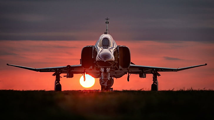 sunset, f–4 phantom ii, air force, aircraft, HD wallpaper