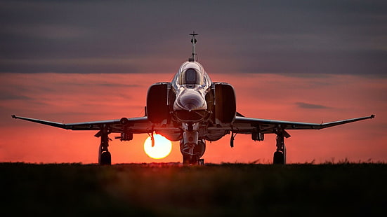 sunset, f–4 phantom ii, air force, aircraft, HD wallpaper HD wallpaper