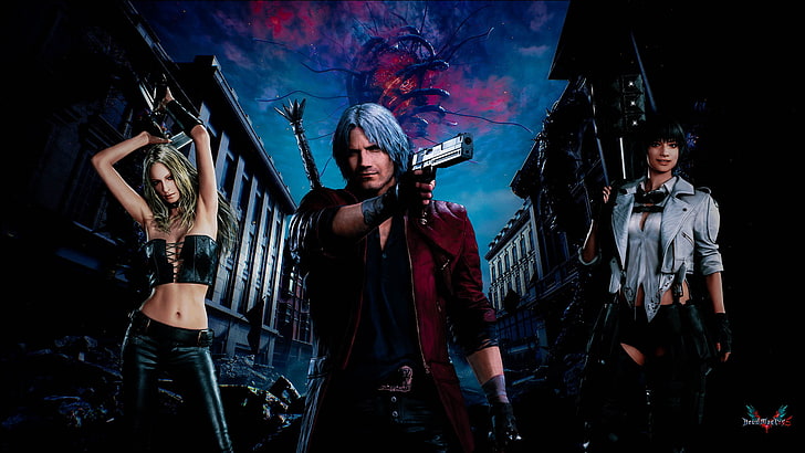 Devil May Cry, Devil May Cry 5, Dante, Trish, Lady (Devil May Cry), videospel, HD tapet