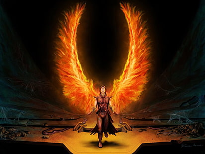 빨간 날개를 가진 남자 애니메이션 캐릭터 벽지, 판타지, 천사, HD 배경 화면 HD wallpaper