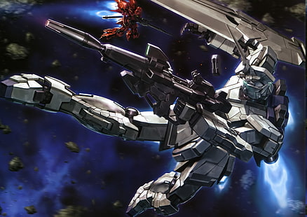 anime, Gundam, Mobile Suit Gundam Unicorn, RX 0 Unicorn Gundam, Sinanju, luar angkasa, Wallpaper HD HD wallpaper