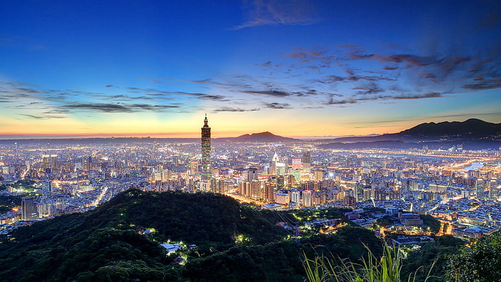Chiny, miasto, noc, panorama, tajpej, tajwan, Tapety HD