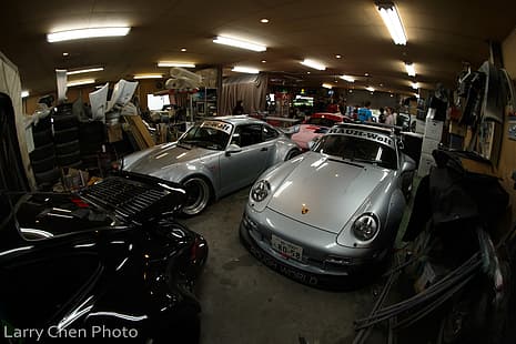 RWB, Porsche 911, garage, auto tedesche, TunerCar, auto sportive, auto d'epoca, auto argento, Sfondo HD HD wallpaper