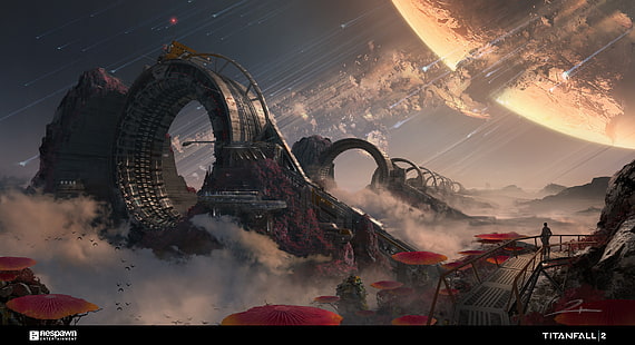 planet illustration, videospiele, titanfall 2, grafik, fantasiekunst, science fiction, titanfall, futuristisch, mech, HD-Hintergrundbild HD wallpaper
