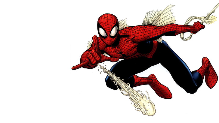 Ilustração do Homem-Aranha, Marvel Comics, fundo branco, Homem-Aranha, HD papel de parede