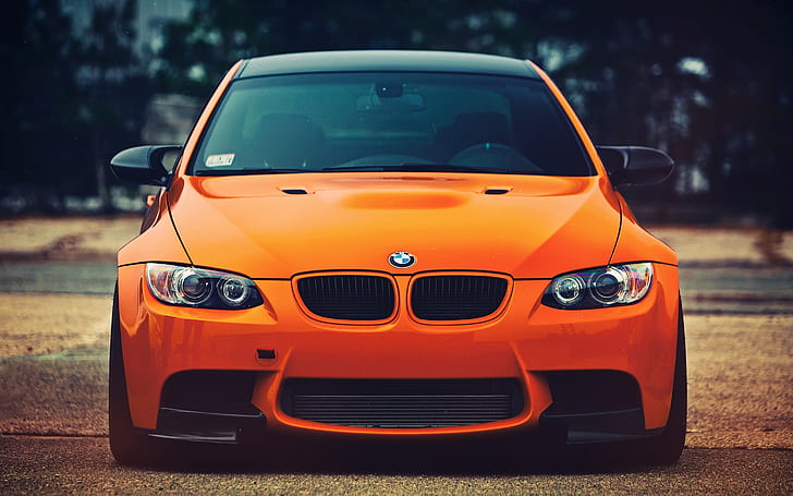 BMW M3 vista frontal do carro laranja, BMW, laranja, carro, frente, vista, HD papel de parede